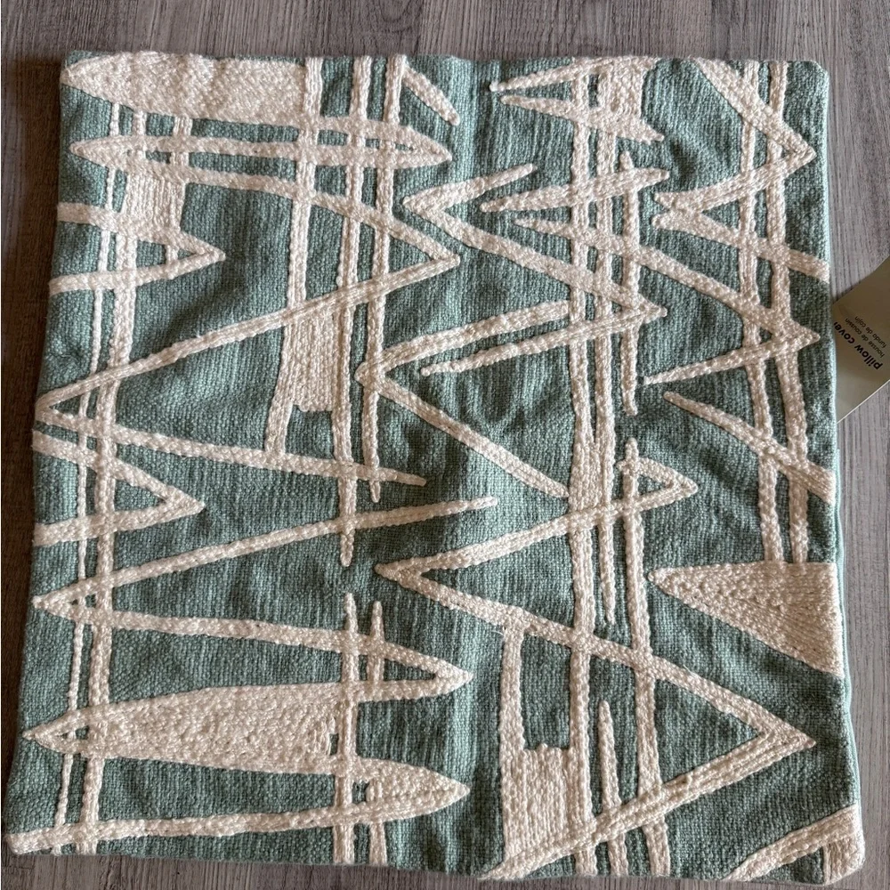 West Elm Geometric Teal and Cream Pillow Cover